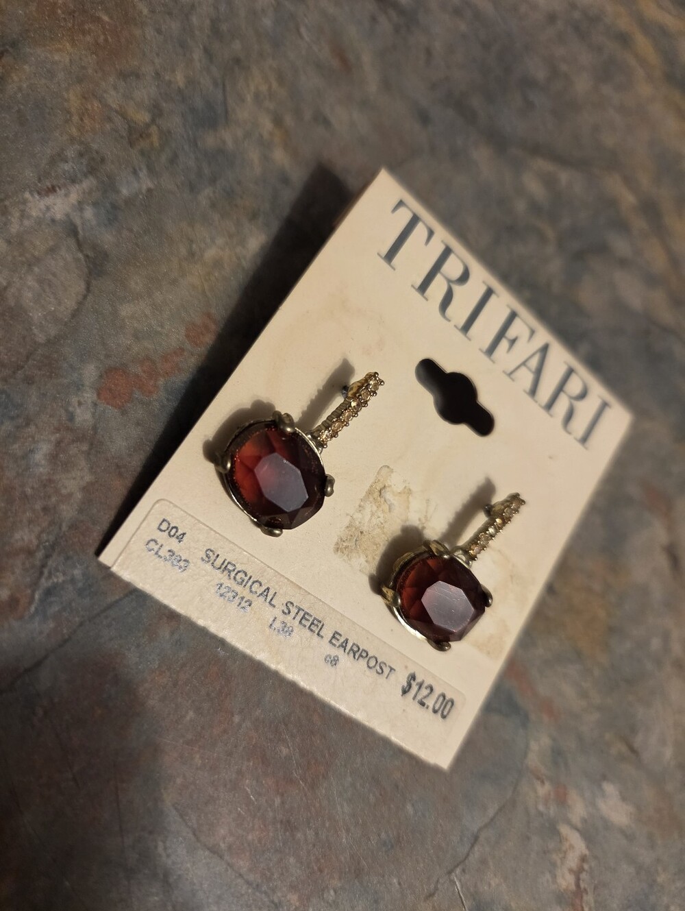 Trifari Deep Red Faceted Drop Earrings with Gold-Tone Huggies